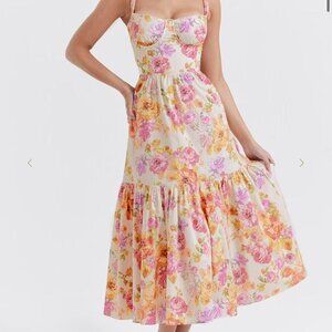 NWT House of CB Elia Ivory Floral Midi Sundress